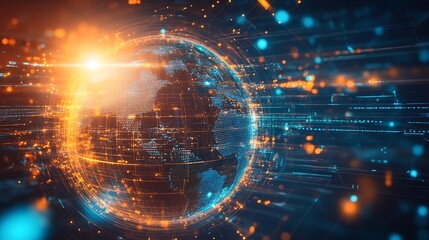 Poster - Vibrant Global Connections: A Stunning Visualization of the World Interlinked by Digital Networks