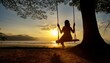 © Rahmat  - Iillustration for the Teej with a woman silhouette on a swing at sunny day.