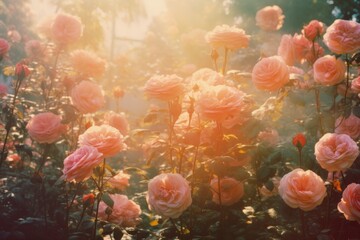 Sticker - Rose garden in morning backgrounds sunlight outdoors.