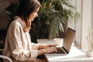 Canvas Print - Laptop computer sitting table.