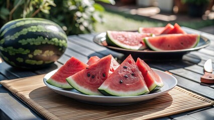 Poster - watermelon on a wooden table