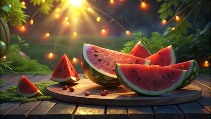 Wall Mural - watermelon on a wooden table