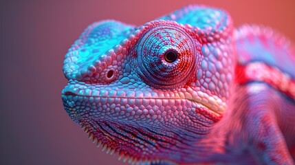 Wall Mural - A close-up of a colorful chameleon with vibrant lighting effects