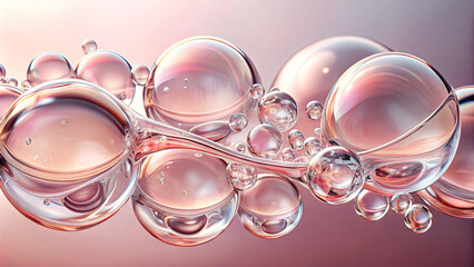 Poster - Delicate bubbles drift and merge in a tranquil, pastel-toned liquid setting, capturing the essence of serenity and beauty