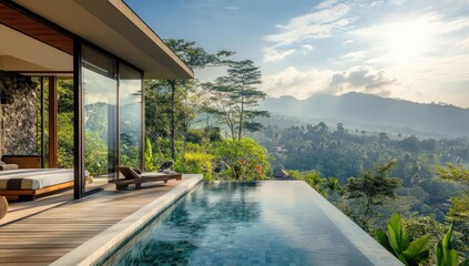 Wall Mural - Modern villa with infinity pool overlooking jungle.