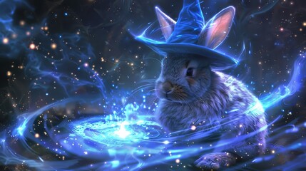 Magical Rabbit in a Starry Night.