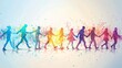 © Ajay - Silhouette of a group of people holding hands. Colorful background.
