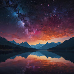 Wall Mural - sunrise over the lake - AI Generated