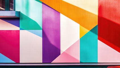 Poster - Colorful geometric wall with shadow patterns.