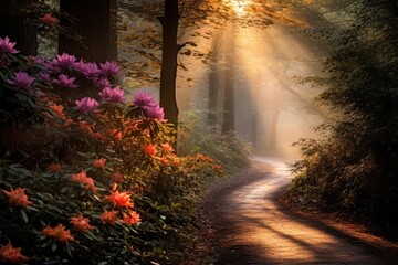 Wall Mural - Nature autumn flower forest.