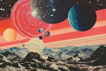 collage retro dreamy of galaxy background astronomy universe outdoors.