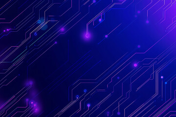 Futuristic vector illustration of an abstract circuit board with neon blue and purple gradients, showcasing intricate digital patterns and tech elements