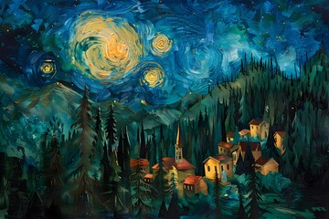 Canvas Print - Night Sky Village.