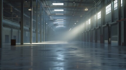 Canvas Print - Empty Warehouse with Sunlight Streaks