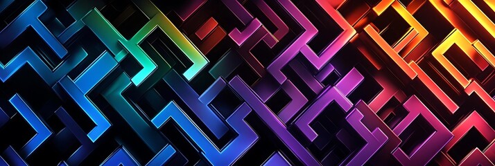 Abstract 3D Background with Neon Lights and Shiny Shapes