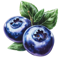 Wall Mural - PNG Fresh blueberries with green leaves captured in a detailed composition against a simple background