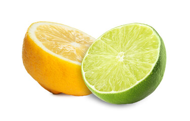 Wall Mural - Fresh lemon and lime isolated on white