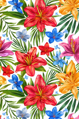 Wall Mural - Colorful Tropical Lily Flowers Illustration