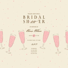 Bridal shower vintage invitation. Vector illustration. Wedding invitation with gold champagne