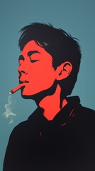 Poster - Asian boy smoking adult black smoke.