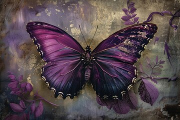 Poster - Purple butterfly art painting animal.