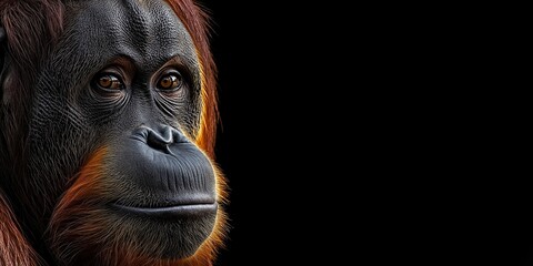 photo of an orangutan isolated against a black background, emphasising the orangutan's majestic feat