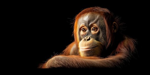 photo of an orangutan isolated against a black background, emphasising the orangutan's majestic feat