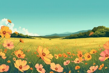 Wall Mural - Flowers field landscape flower grassland.