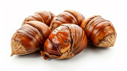 Wall Mural - Crispy Roasted Chestnuts Ready to Eat on a White Background