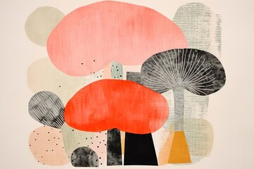 Wall Mural - Mushroom art painting collage.