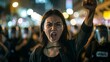 Young Asian Woman Expressing Anger During Protest in Hong Kong.