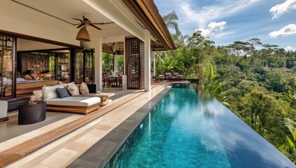 Wall Mural - Infinity pool overlooking lush green jungle.