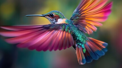 Wall Mural - Vibrant Hummingbird in Mid-Flight with Spread Wings