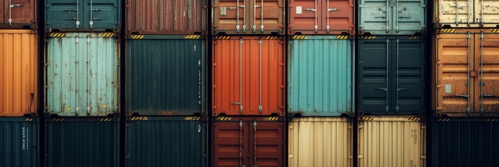 Shipping containers stacked on top of each other. Cargo sea port logistics and transportation