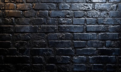 Wall Mural - Dark Brick Wall with a Glossy Finish