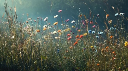 Sticker - Colorful Wildflowers in a Sunlit Meadow