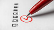 © Kiron - Focused image of a red pen circling a crucial point on a safety checklist, clean white background,. Ai generated