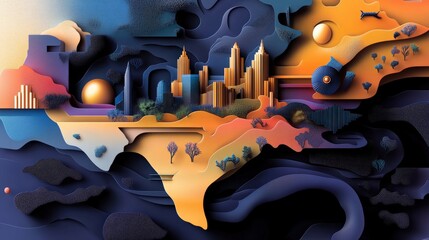 Wall Mural - A stylized state map of Texas with major rivers and geographical landmarks in vibrant colors.