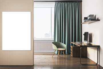 Wall Mural - Modern office interior with blank poster on wall. 3D Rendering