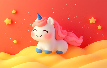 Wall Mural - Happy unicorn. 3 d.