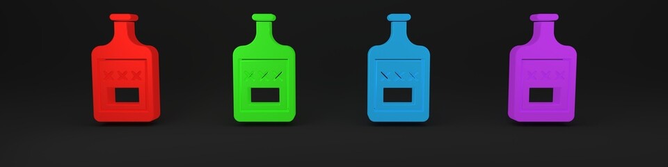 Wall Mural - Colorful Whiskey bottle icon isolated on black background. Minimalism concept. 3D render illustration