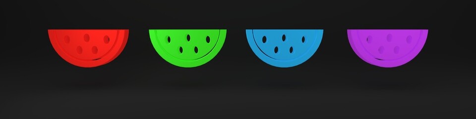 Poster - Colorful Watermelon icon isolated on black background. Minimalism concept. 3D render illustration