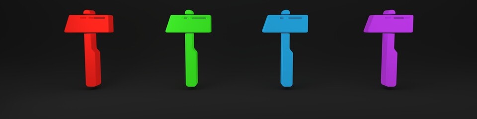 Poster - Colorful Hammer icon isolated on black background. Tool for repair. Minimalism concept. 3D render illustration