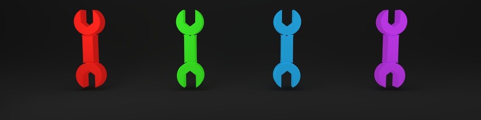 Poster - Colorful Wrench spanner icon isolated on black background. Minimalism concept. 3D render illustration