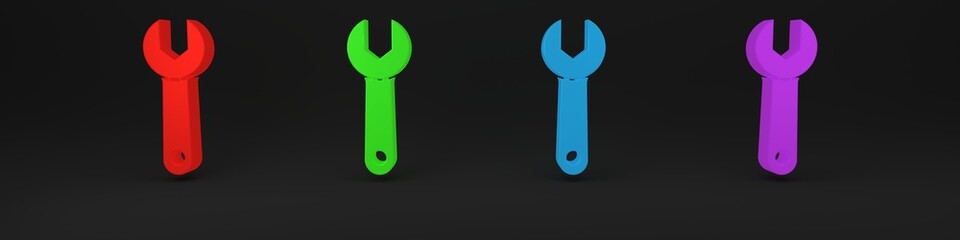 Poster - Colorful Wrench spanner icon isolated on black background. Minimalism concept. 3D render illustration