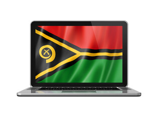 Wall Mural - Vanuatu flag on laptop screen isolated on white. 3D illustration