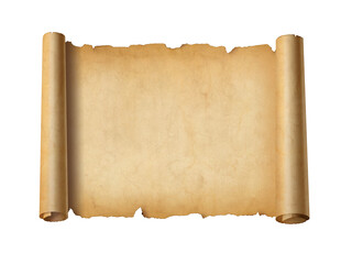 Canvas Print - Old mediaeval paper sheet. Horizontal parchment scroll isolated on white