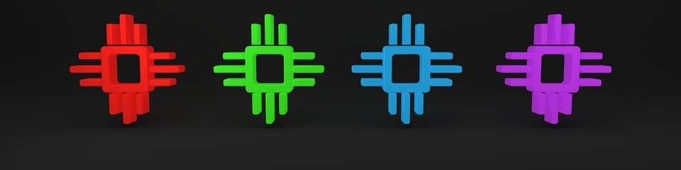Aufkleber - Colorful Computer processor with microcircuits CPU icon isolated on black background. Chip or cpu with circuit board. Micro processor. Minimalism concept. 3D render illustration