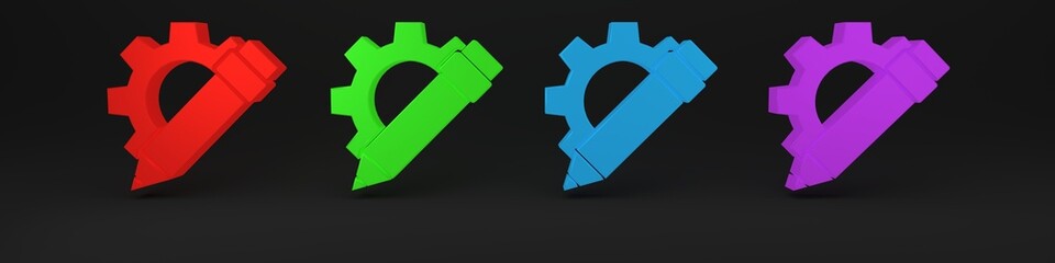 Aufkleber - colorful pencil and gear icon isolated on black background. creative development. blogging or copywr