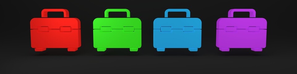 Sticker - Colorful Toolbox icon isolated on black background. Tool box sign. Minimalism concept. 3D render illustration